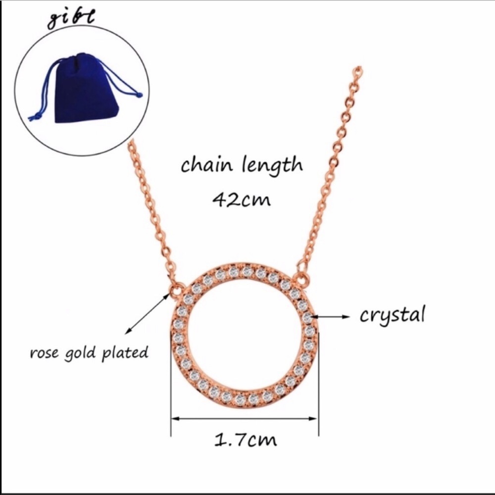 New - Classic Pave Circle Necklace Rhodium Plated - Picture 5 of 5